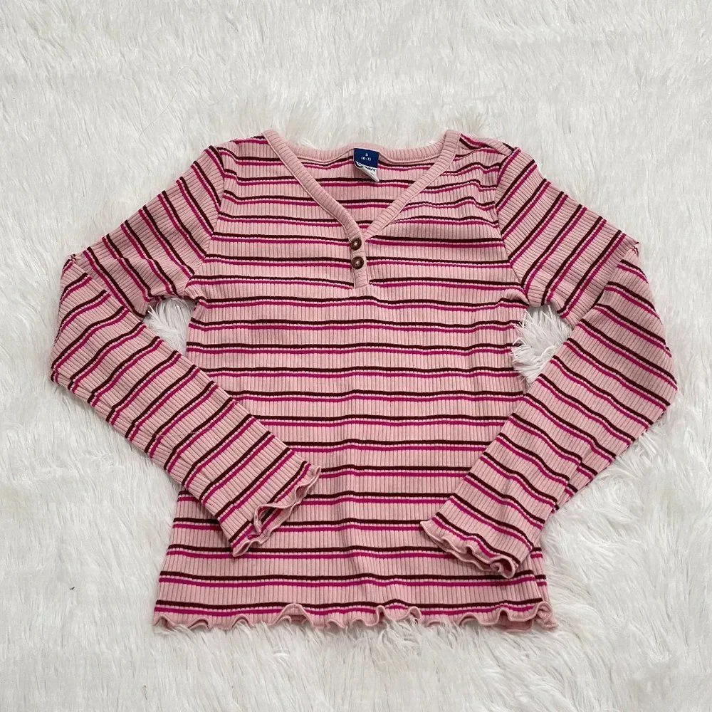 3/$10 Girls Old navy Pink Striped V-Neck Long Sleeve Top Small